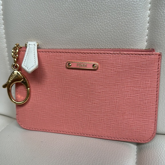 Fendi bi color crayons pocketed key coin wallet keychain in pink & white leather - Picture 13 of 13
